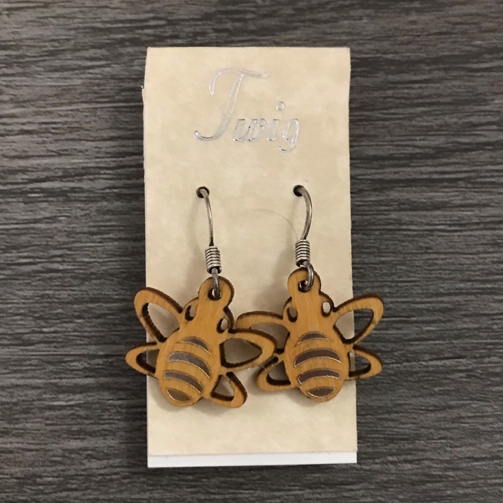 NWT- Twig Wooden Bee Earrings